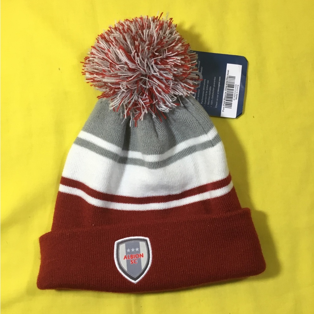 Albion SC Men's Red and Gray Pom Beanie